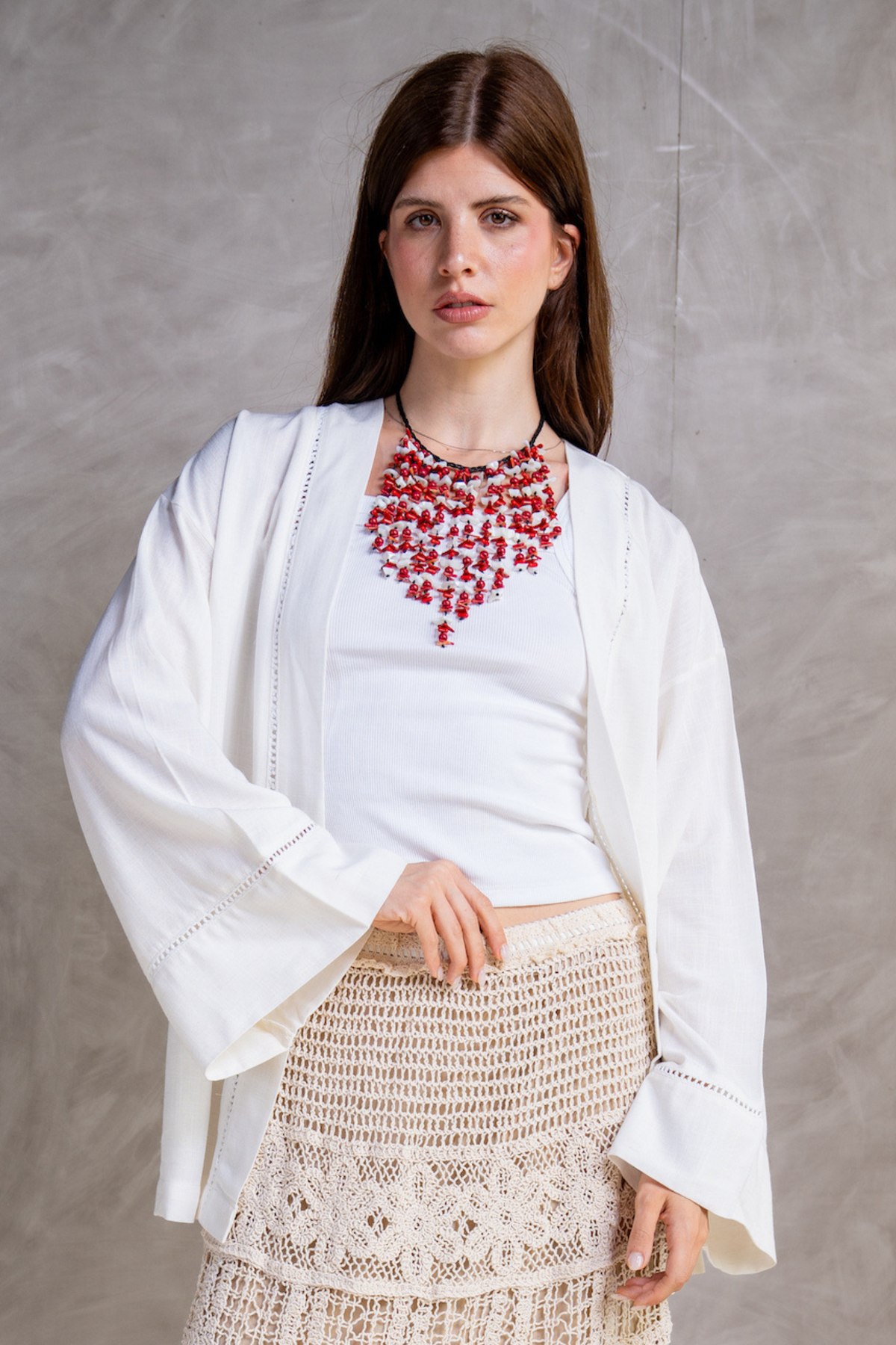 Belted Voile Kimono - Off White
