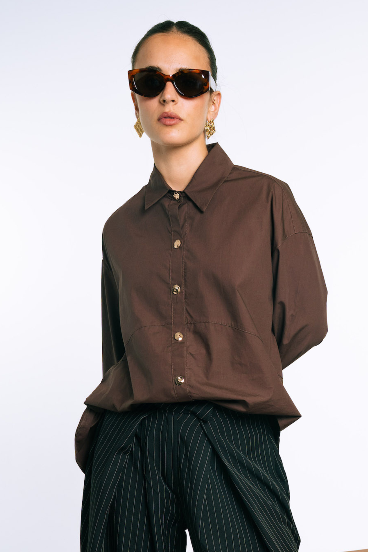 Relaxed Poplin Shirt - Dark Brown