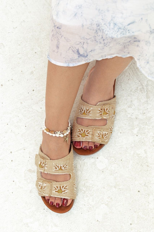Sunshine Embroidered Cutout Slipper – Beige