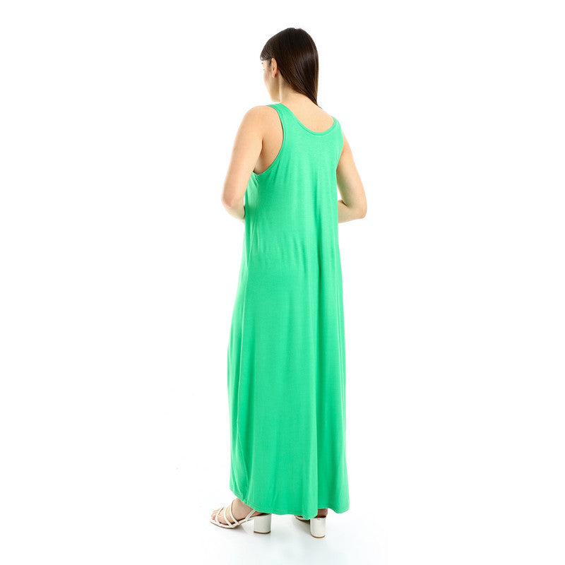 Cotton Lycra Sleeveless Long Jersey Dress – Green