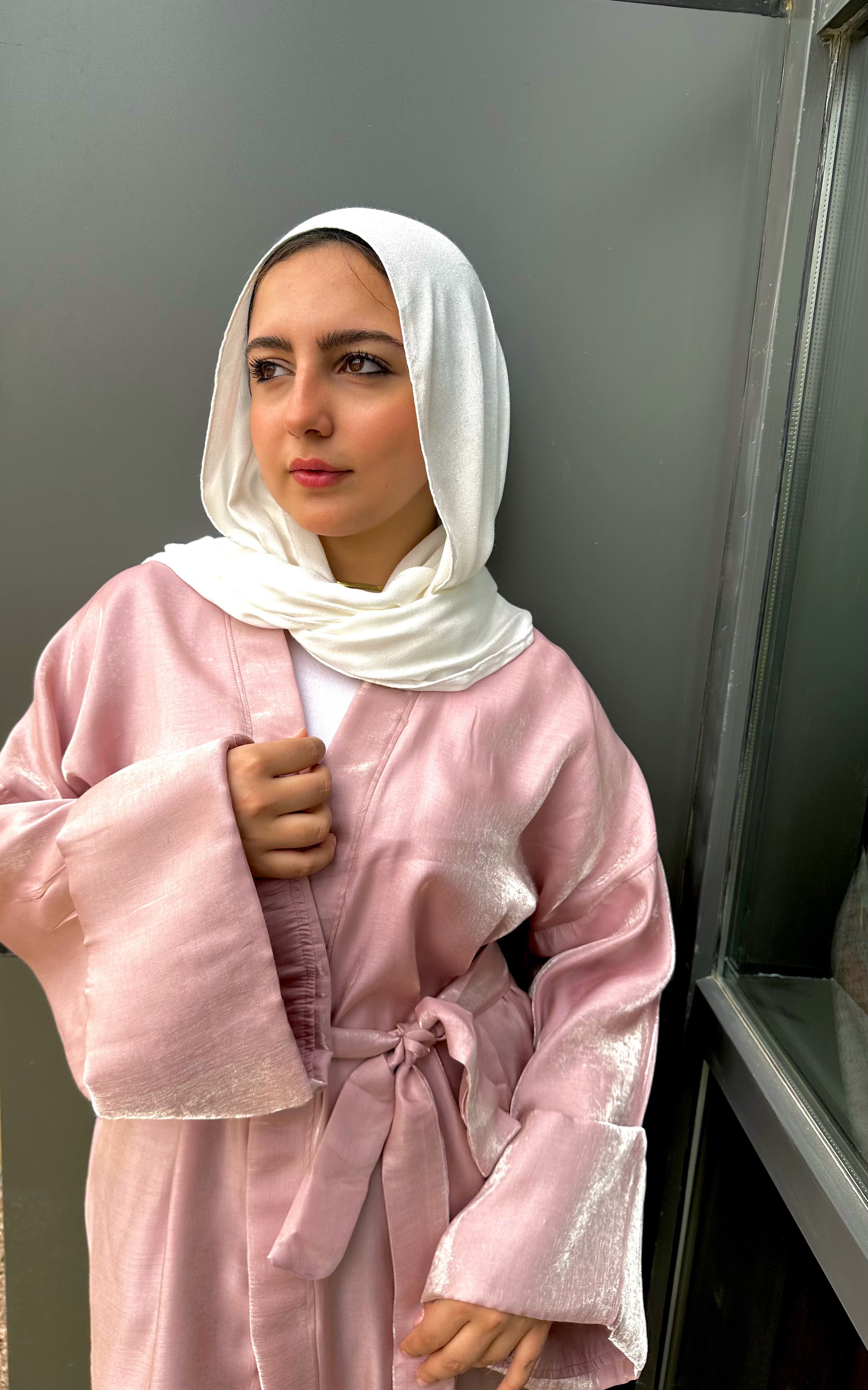 Metallic Satin Plain Kaftan – Dusty Pink