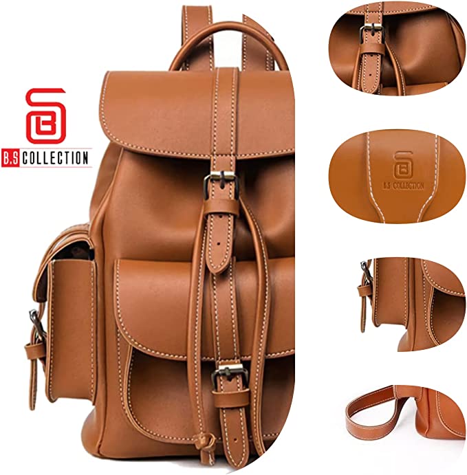 Vintage-Inspired Leather Backpack - Havana