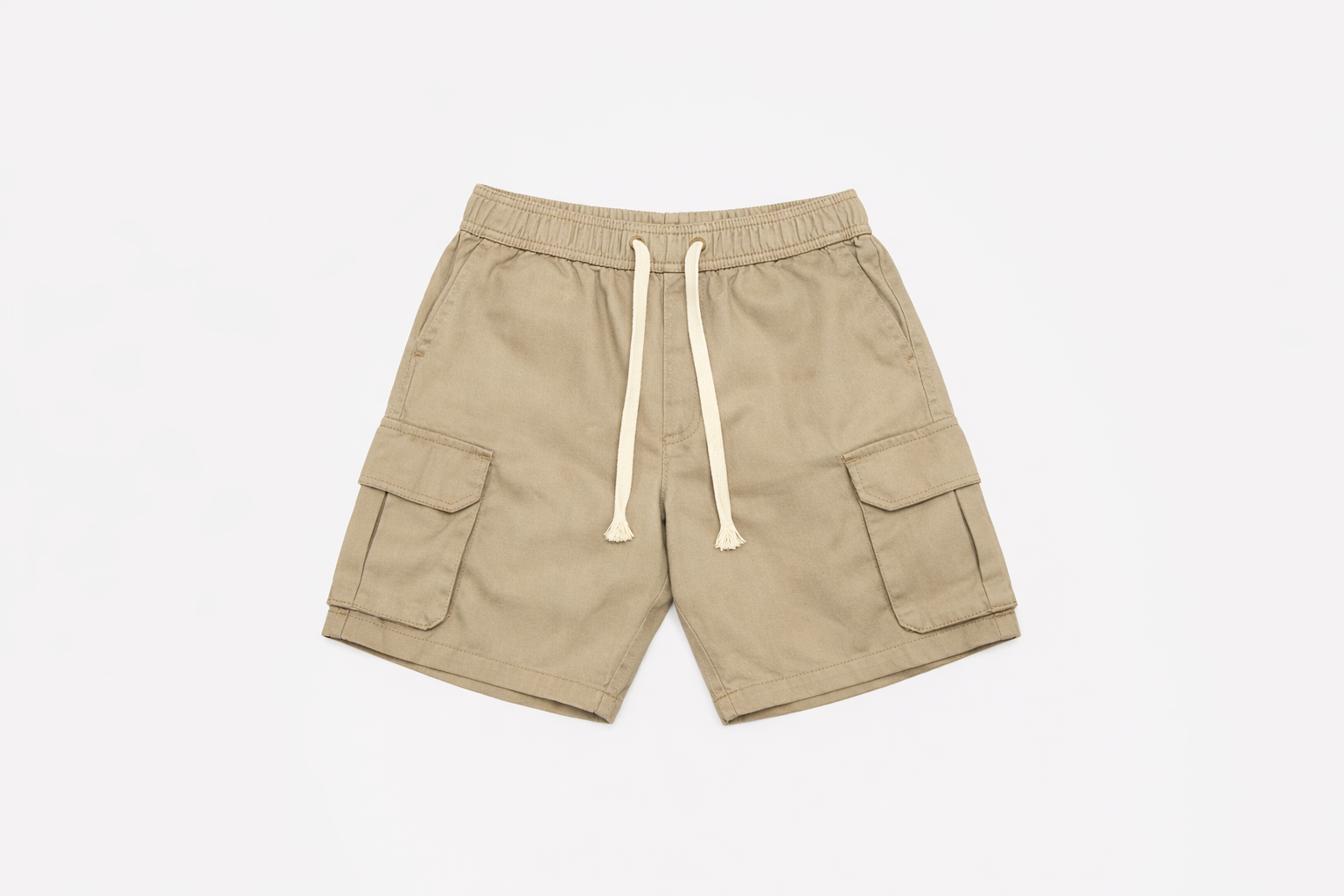 Beige Gabardine Side Pocket Shorts
