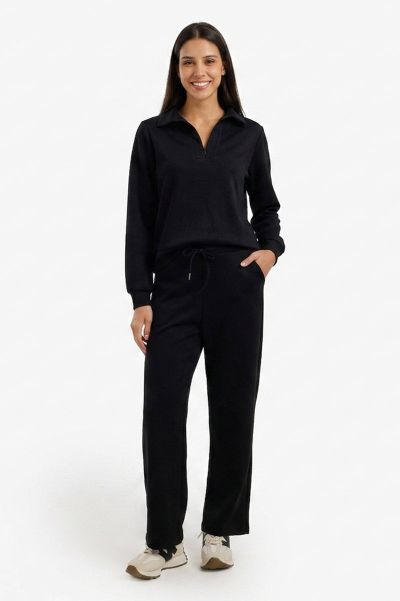 Quarter-Zip Lounge Set - Black