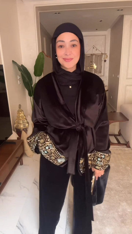 Velvet Indian Embroidered Two-Piece Set – Black