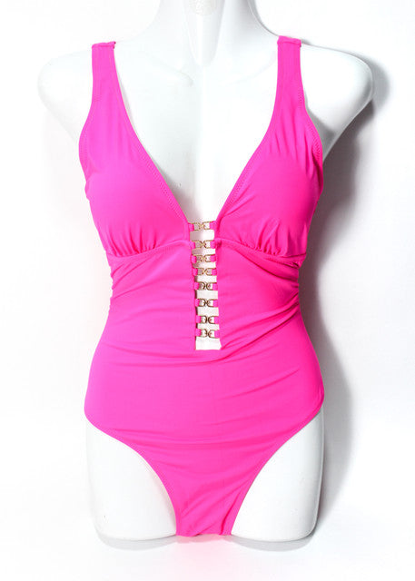Chain Detail One-Piece Swimsuit - Fuchsia