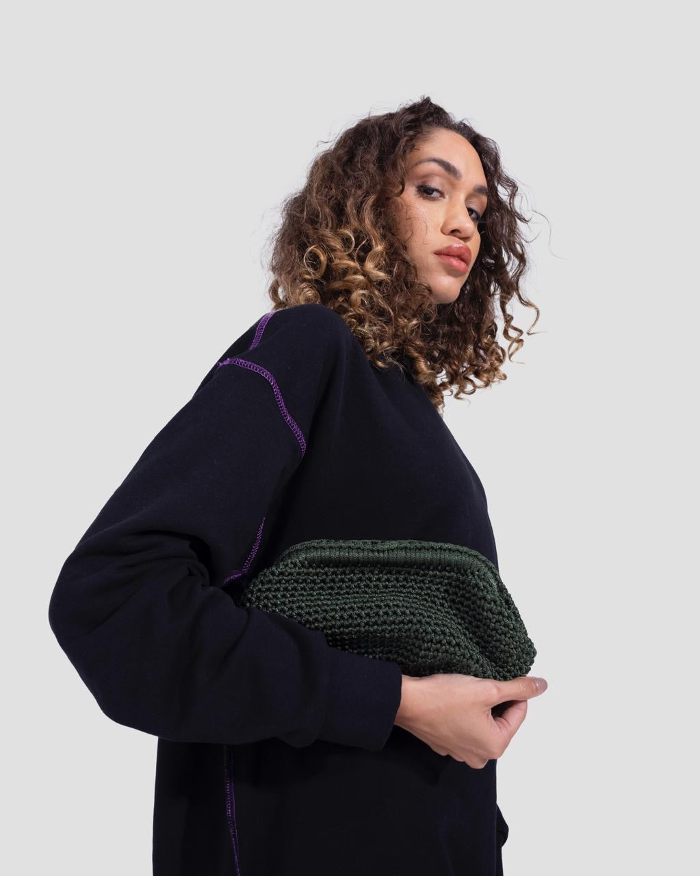 Crochet Textured Clutch Bag – Dark Green
