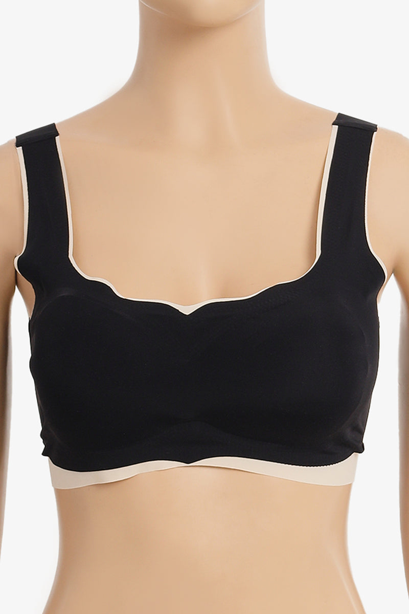 Contrast Trim Seamless Bra - Black