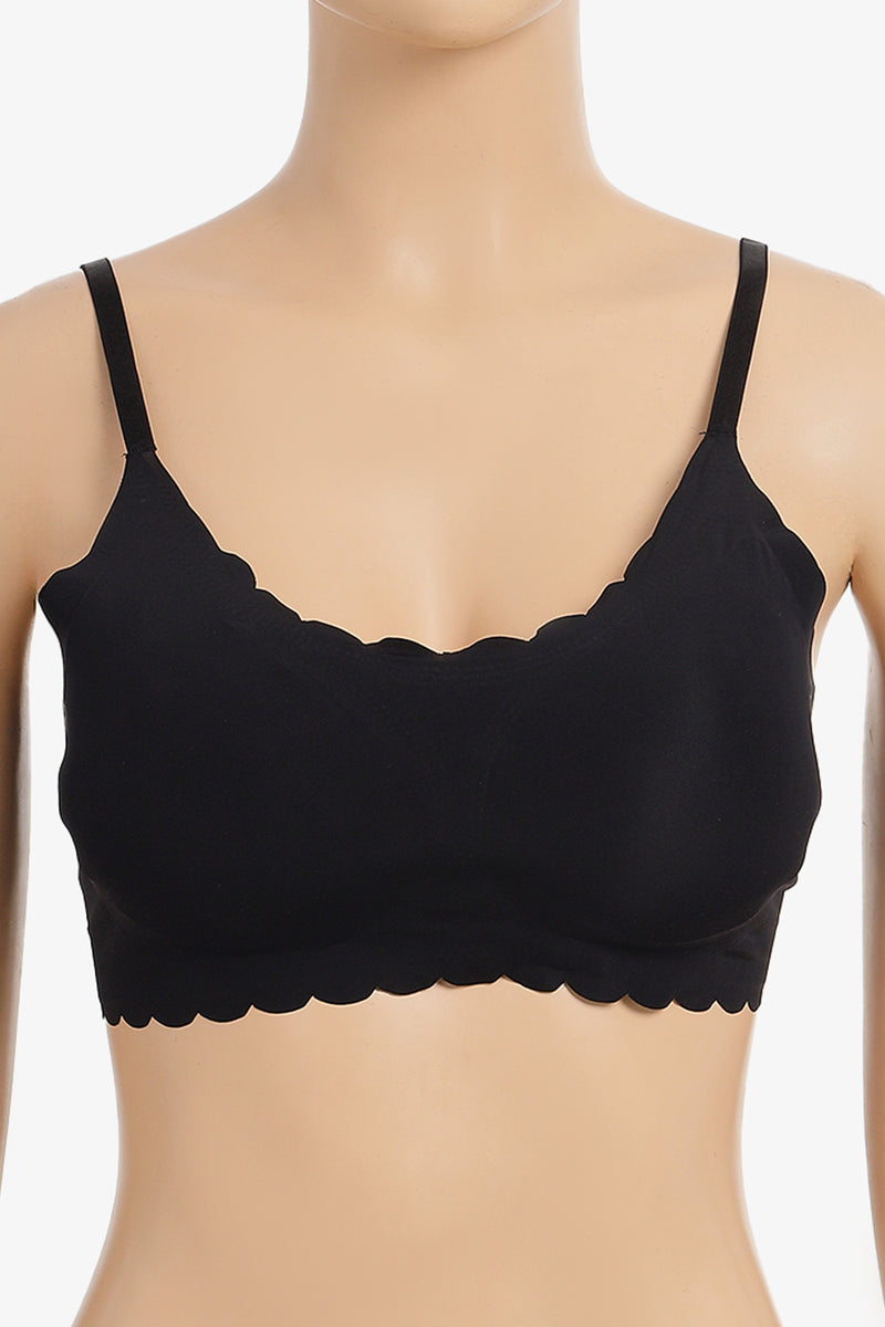 Scalloped Seamless Bra - Black