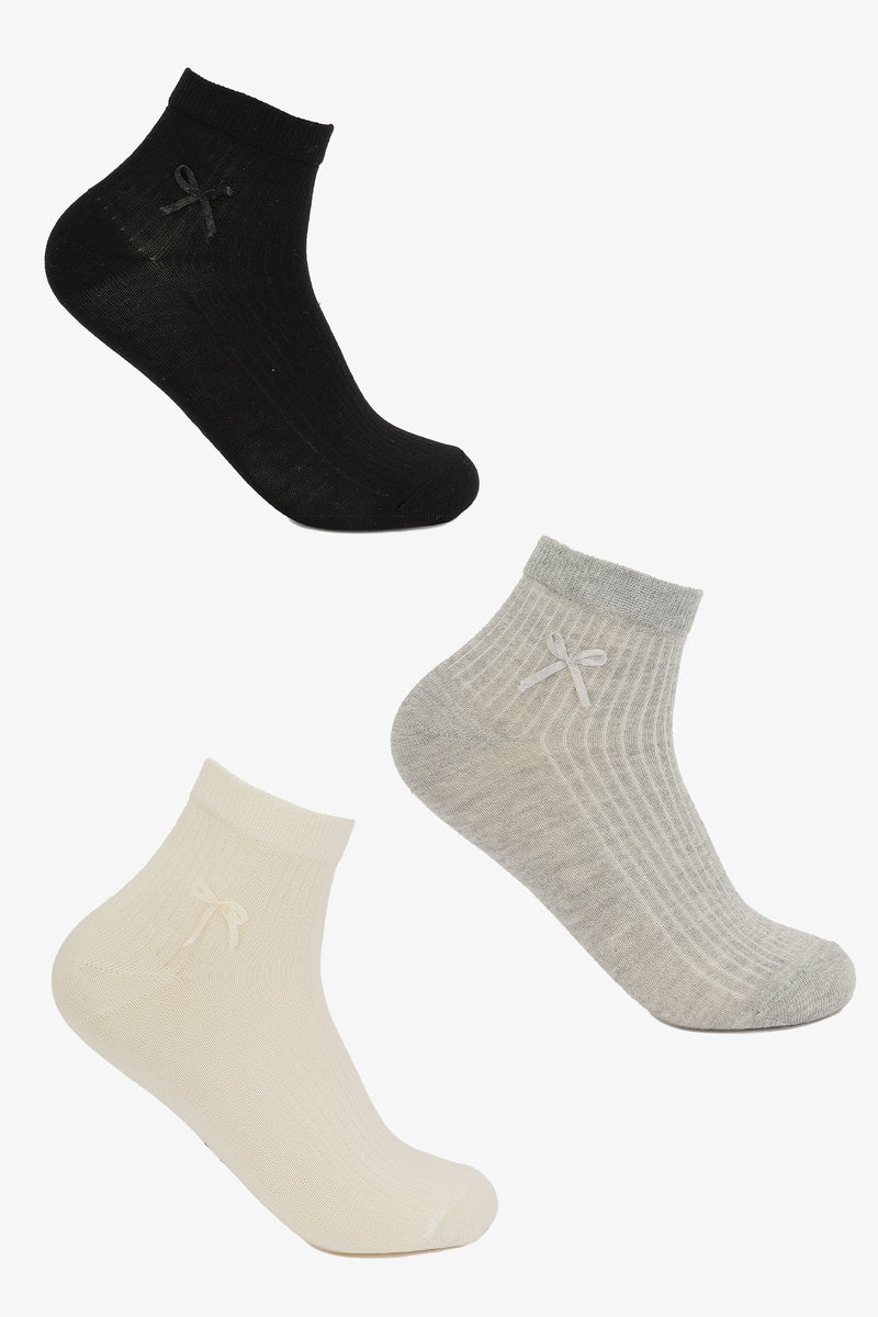 Ribbed Bow High Ankle Socks – Multicolor