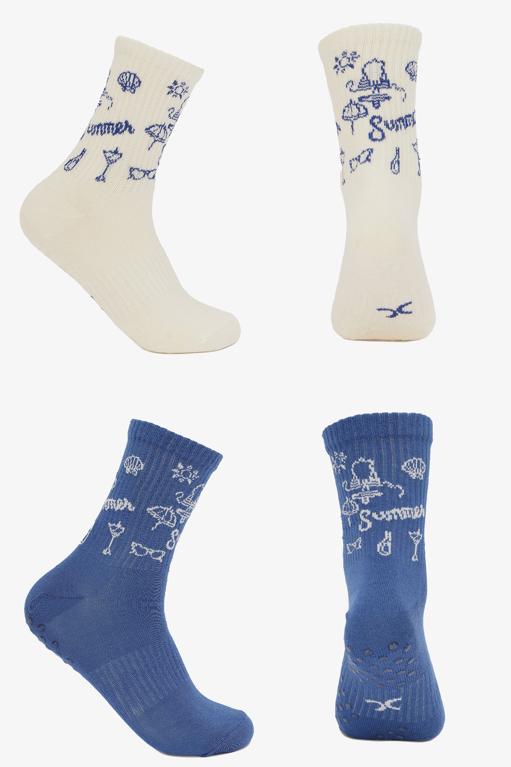 Printed Non-Slip Grip Socks – Blue Multi