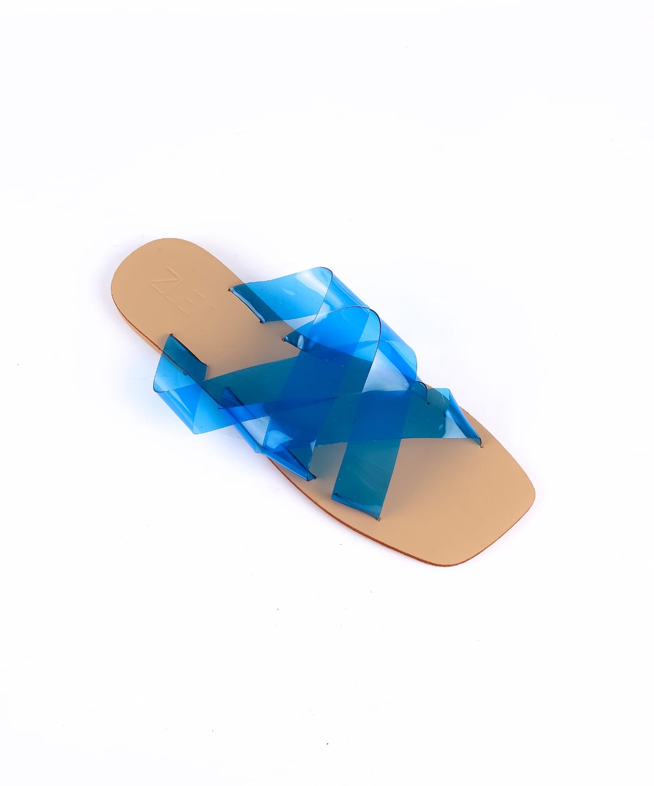 Faux Leather Crossover Strap Flat Slippers - Blue