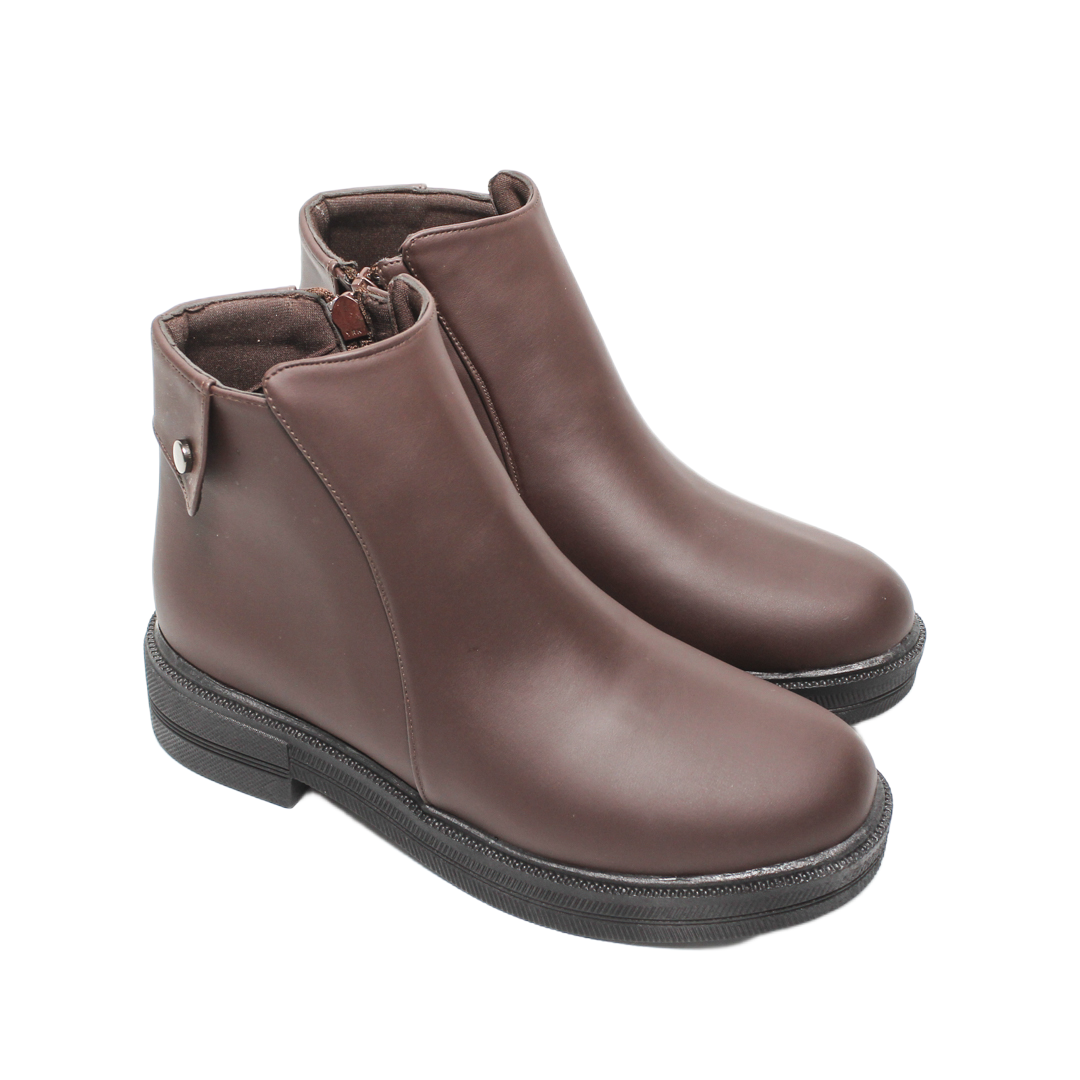 Faux Leather Ankle Boots – Brown