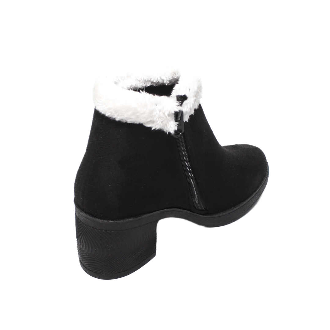 Suede Faux Fur Ankle Boots – Black