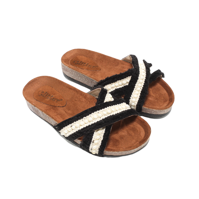 Canvas Stylish Slippers - Black & Beige
