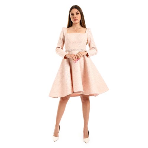 Polyester Self-Patterned Short Soirée Dress – Nude Pink