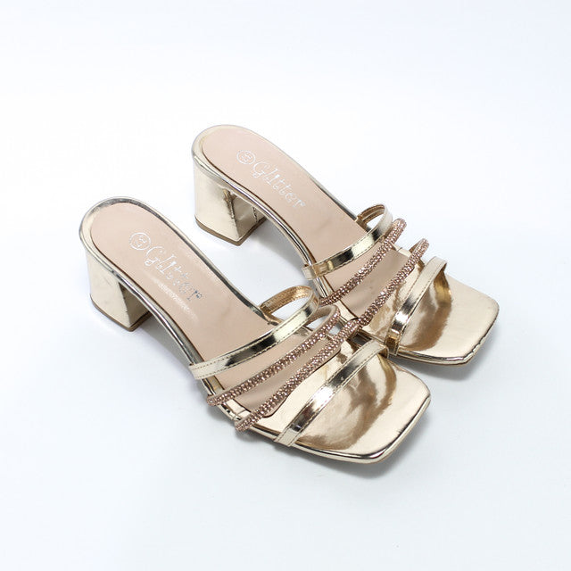 Faux Leather Stylish Slippers - Gold