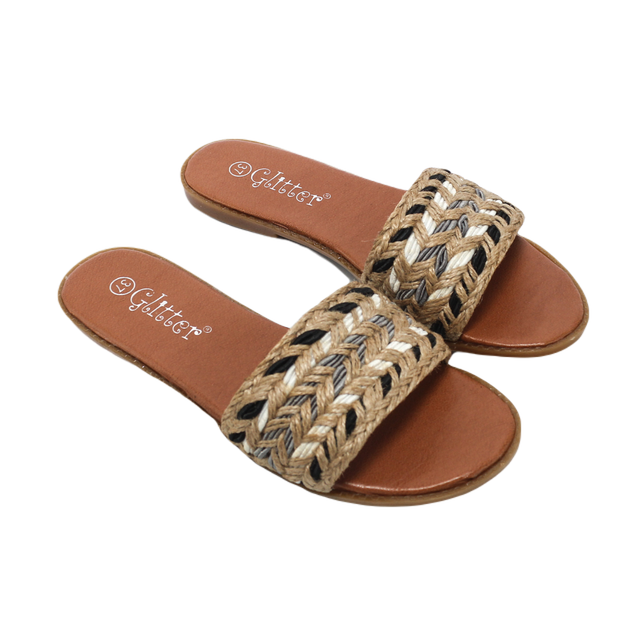 Faux Leather Stylish Slippers - Multicolor