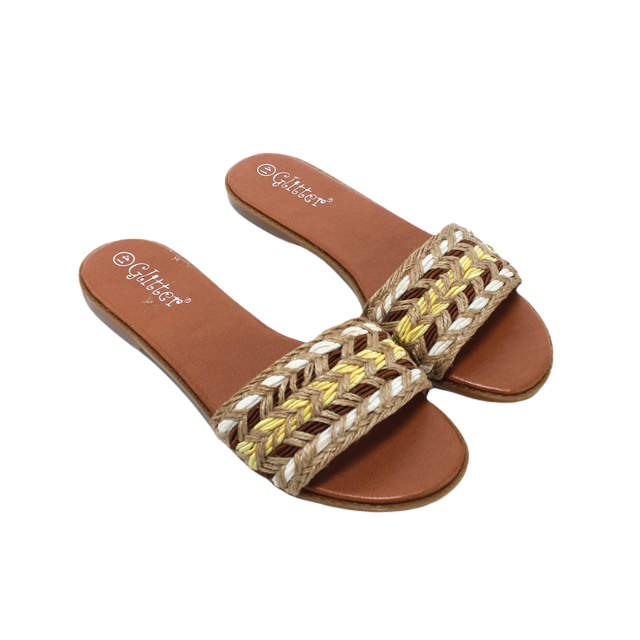 Faux Leather Stylish Slippers - Yellow