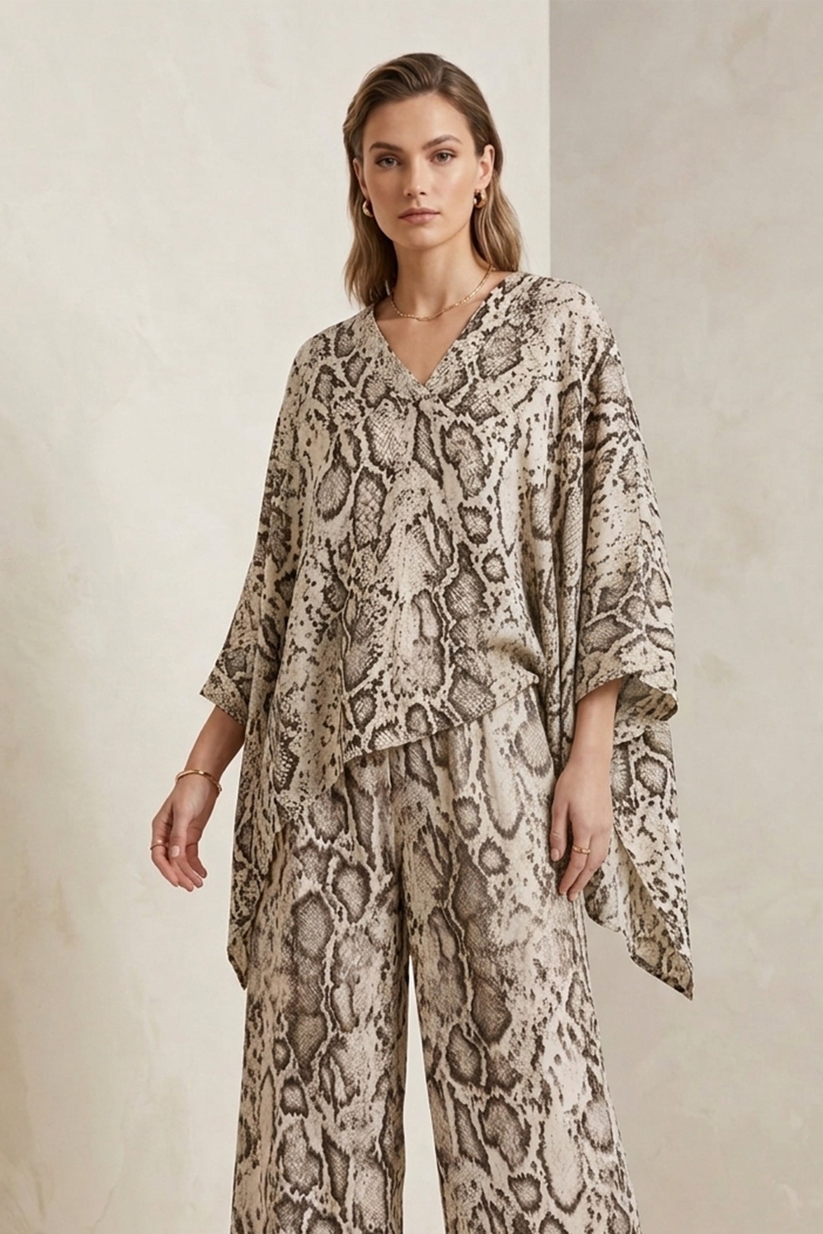Relaxed Snake-Print Blouse - Beige