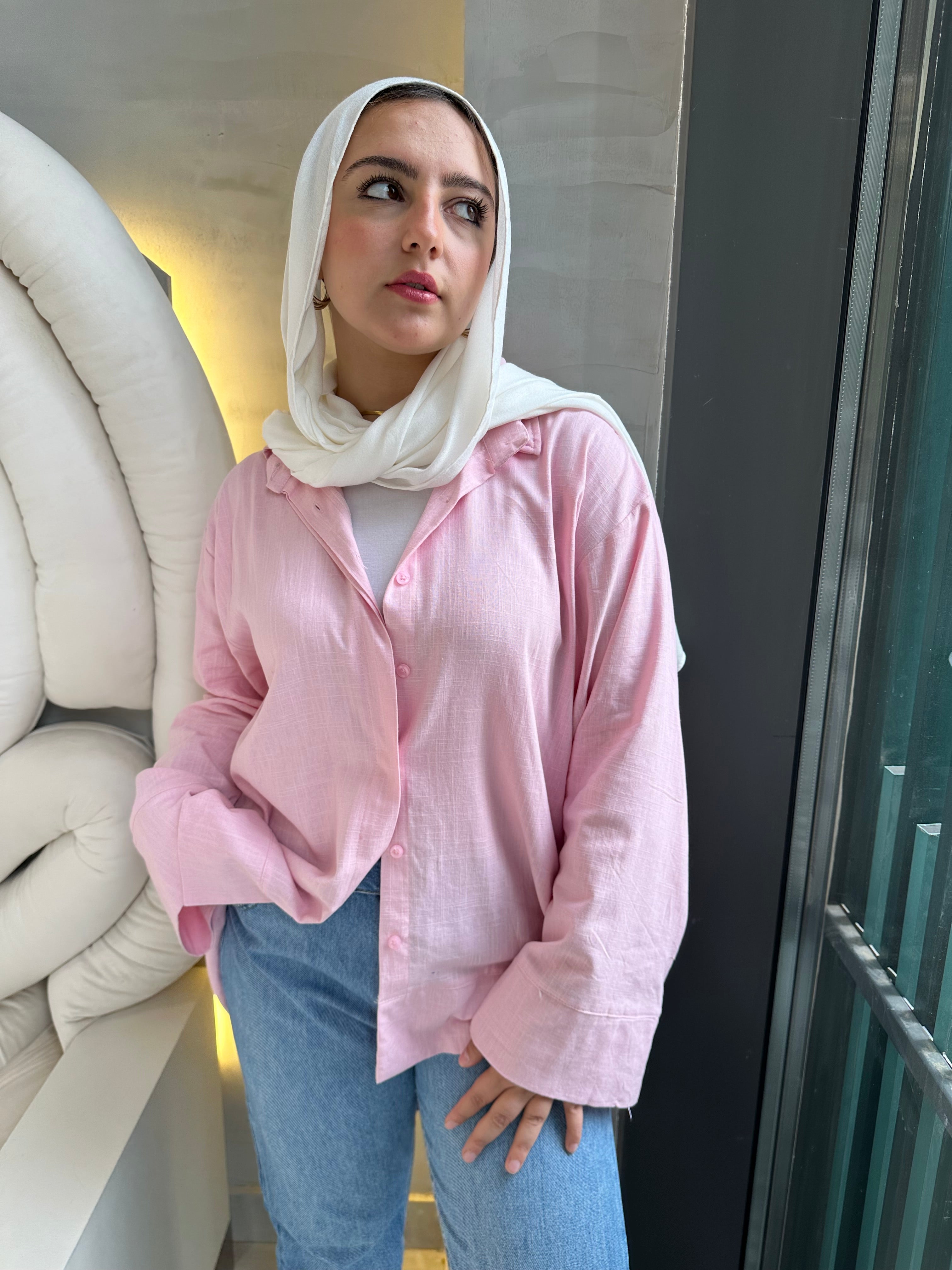 Linen Plain Shirt – Baby Pink