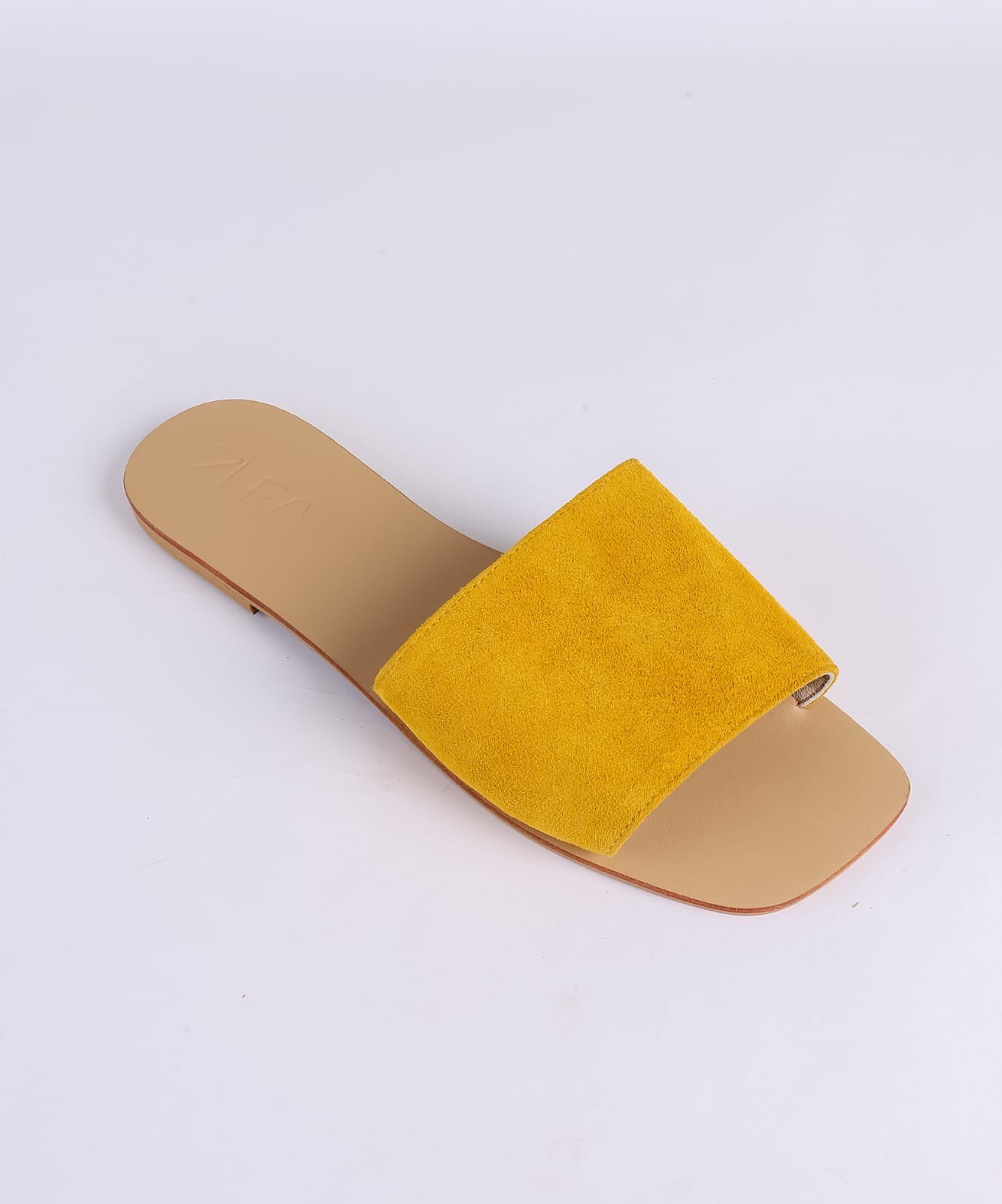 Suede Single Strap Flat Slippers - Yellow