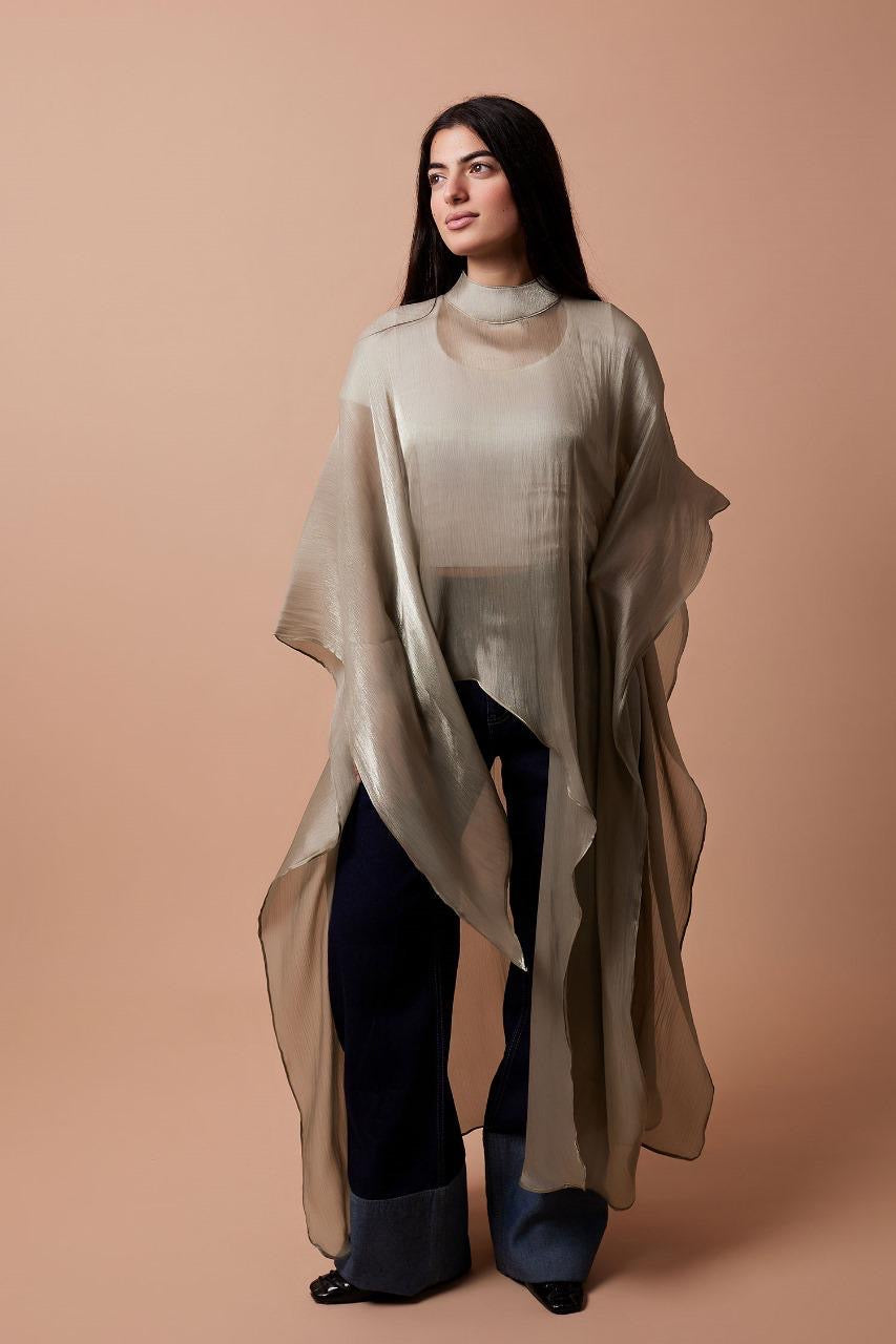 Organza Crinkled Blouse - Beige