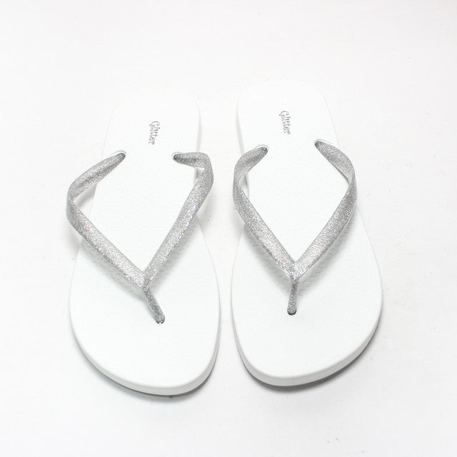 Glittered Strap Flip Flops – White & Silver