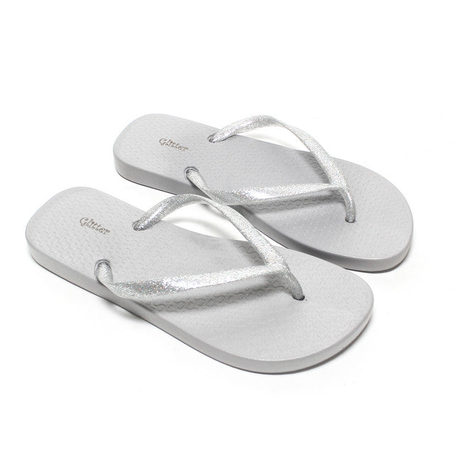 Glittered Strap Flip Flops – Grey