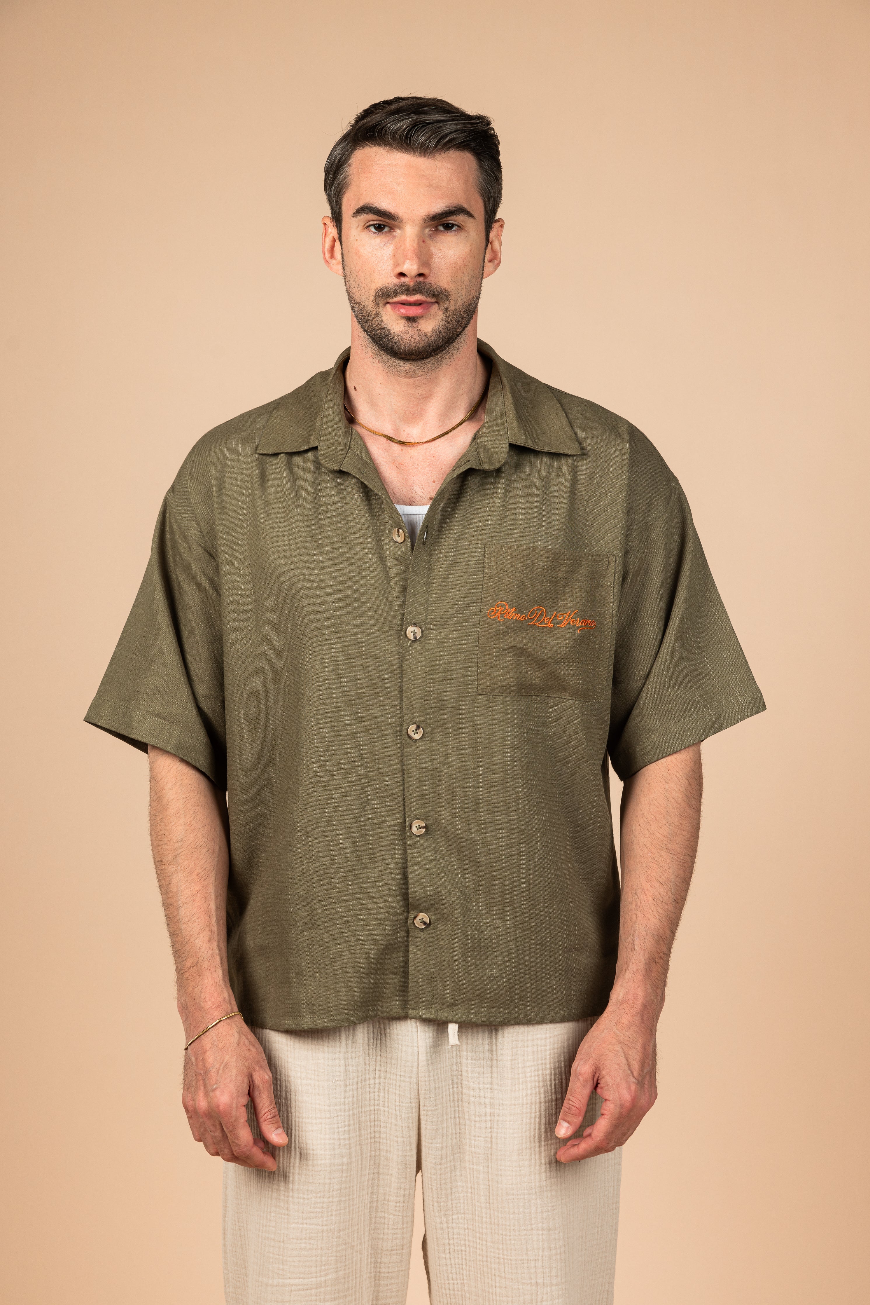 RDV Boxy Fit Linen Shirt - Olive Green