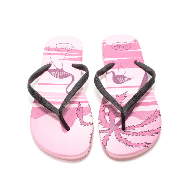 Tropical Print Flip Flops – Pink