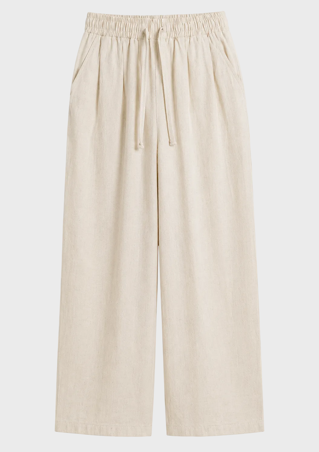 Beige Pleated Linen Pants