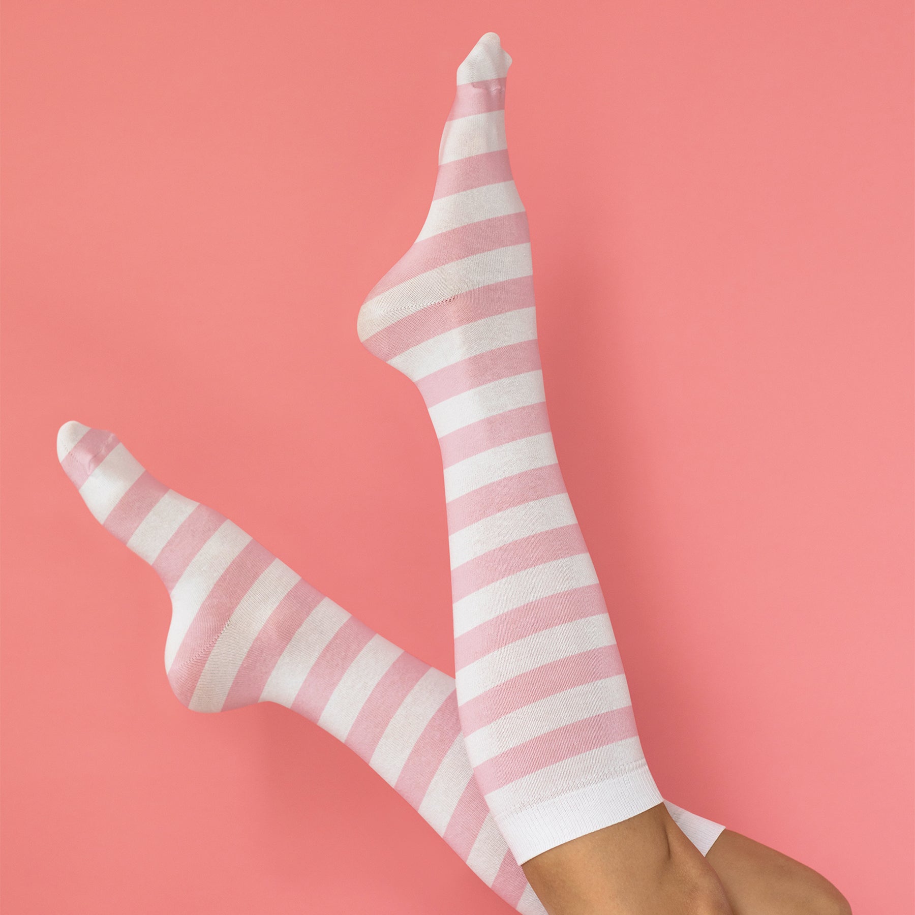 Cotton Striped Compression Socks - Pink & White