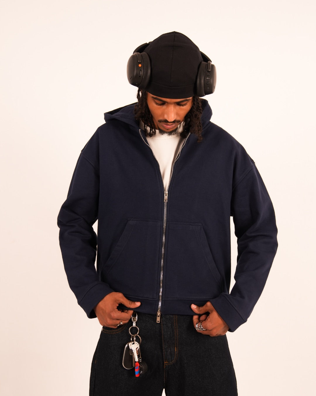 Cropped Heavyweight Zip Hoodie – Navy