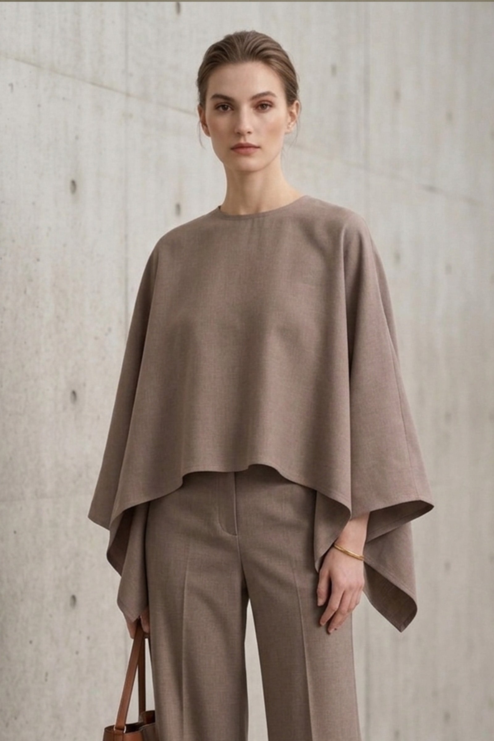 Asymmetrical Relaxed Poncho Top – Coffee