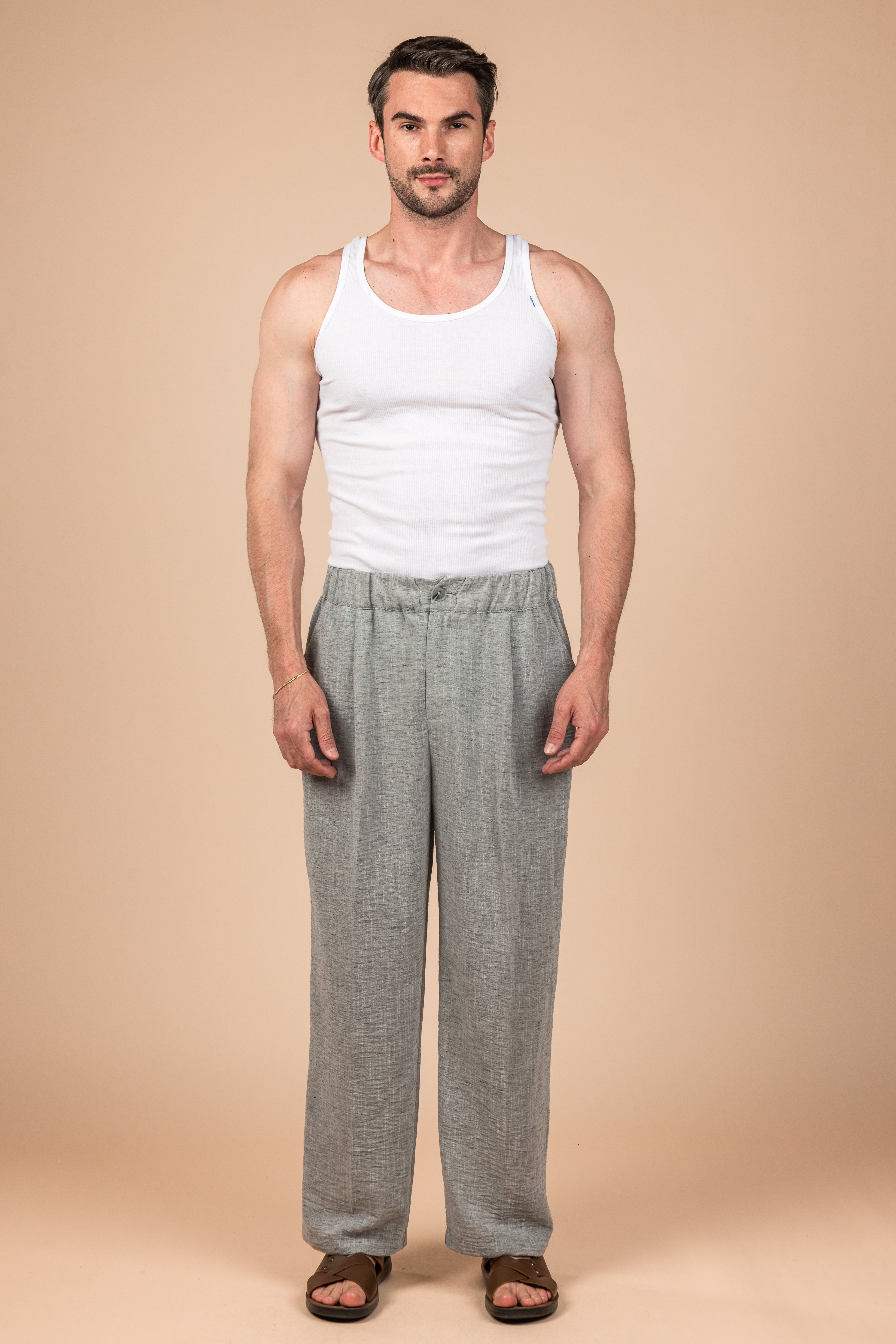 Tailored Linen Pants - Gray