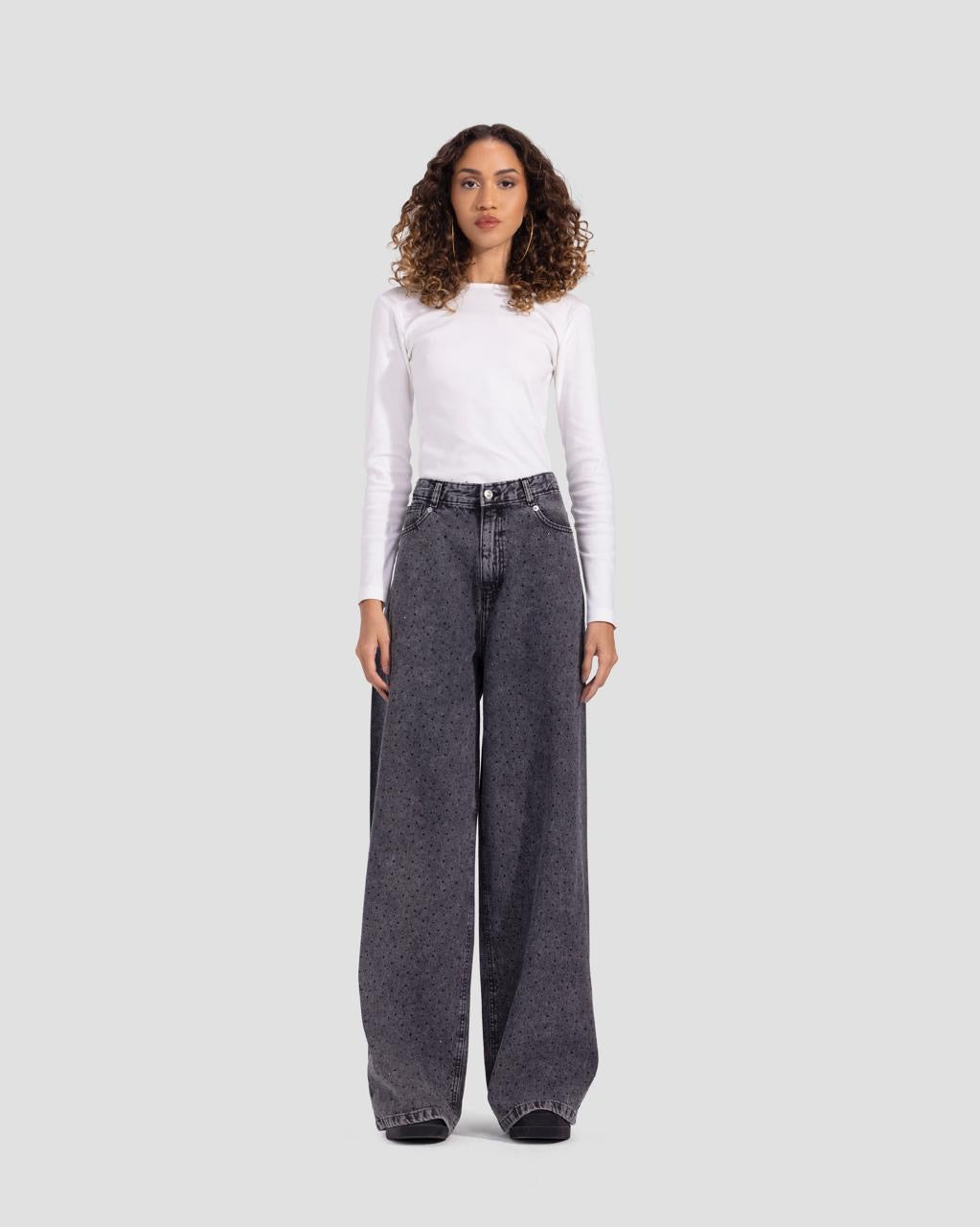 Denim Bling Washed Jeans - Dark Grey