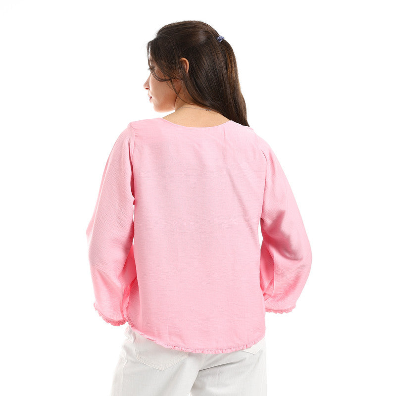 Cotton Lycra Long Sleeve Blouse – Pink