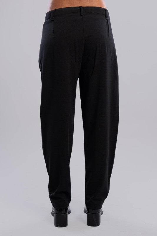 Cotton-Lycra Classic Pleated Pants - Black