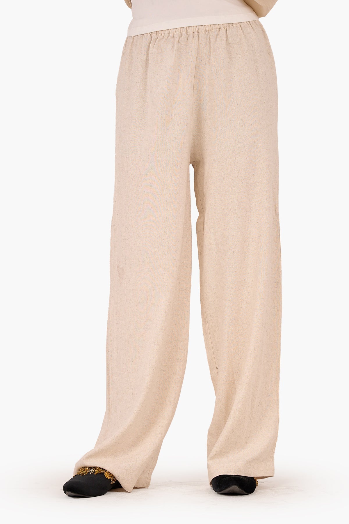Tencel Mid Elastic Waist Pants - Beige