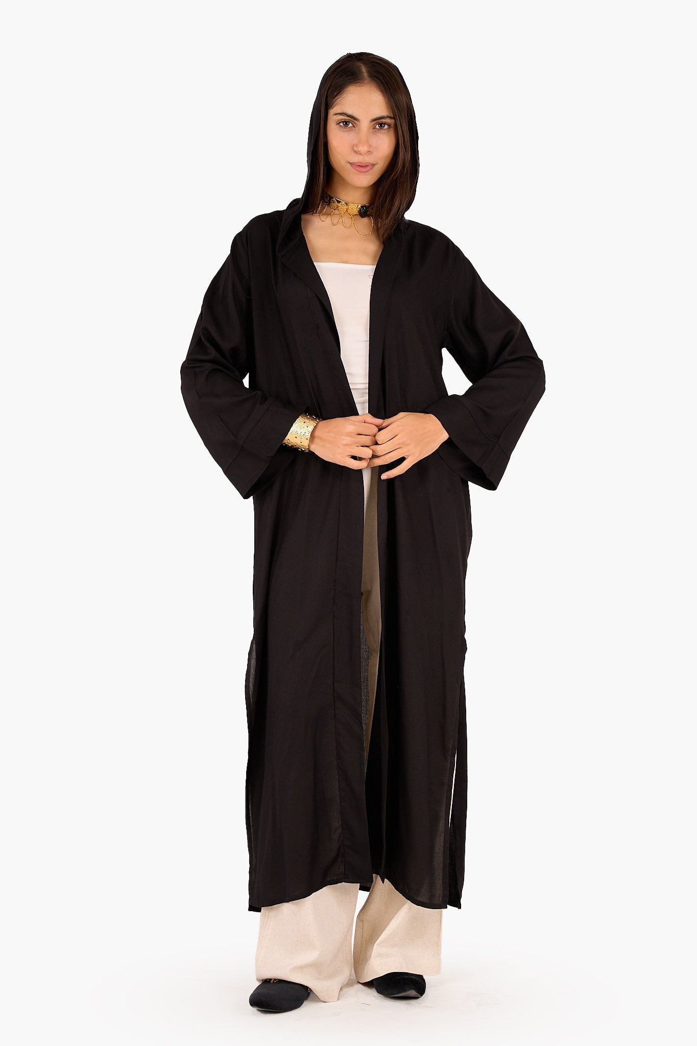 Solid Pattern Hooded Cardigan