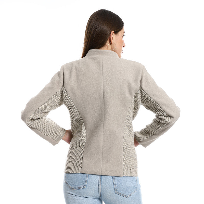 Cotton-Lycra Textured Executive Jacket - Beige