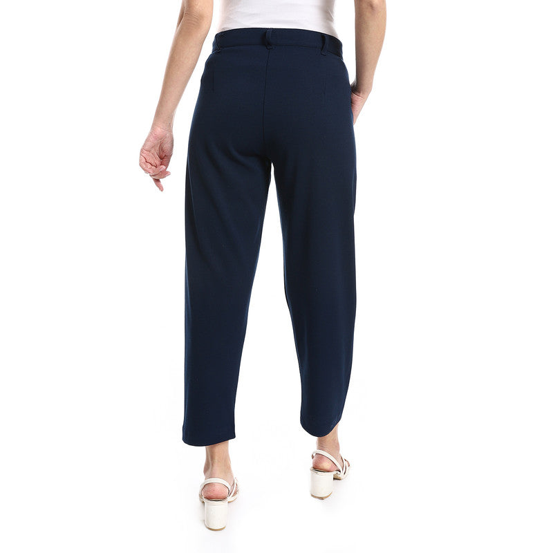 Cotton-Lycra Classic Fit Pants - Navy
