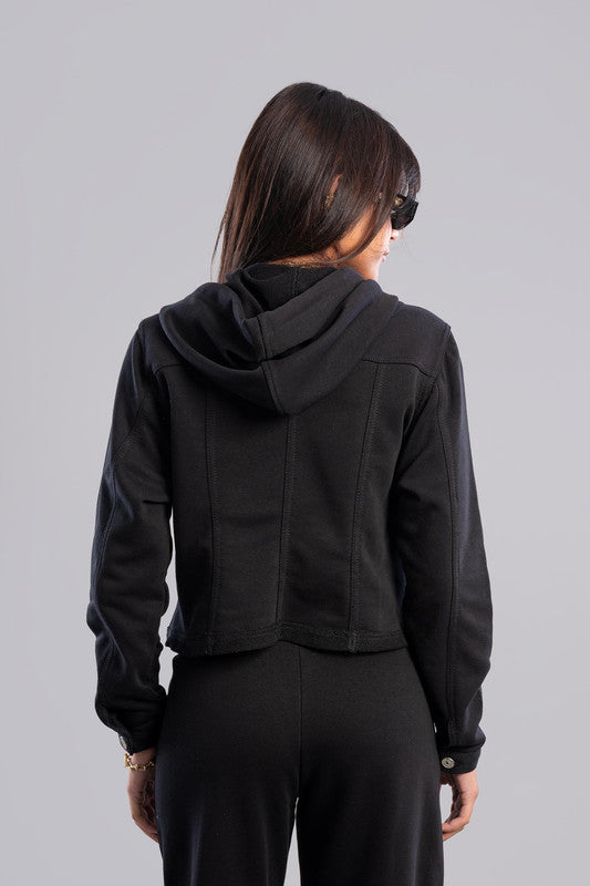 Cropped Zip-Up Hoodie - Black