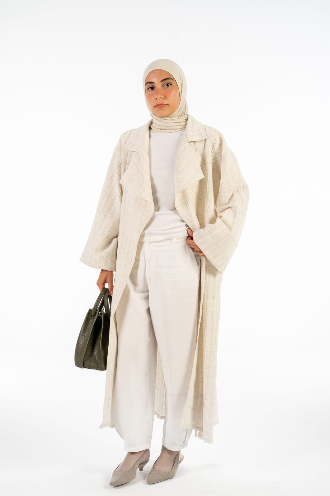 Linen Longline Cardigan - Beige - AZ-CAR-NA