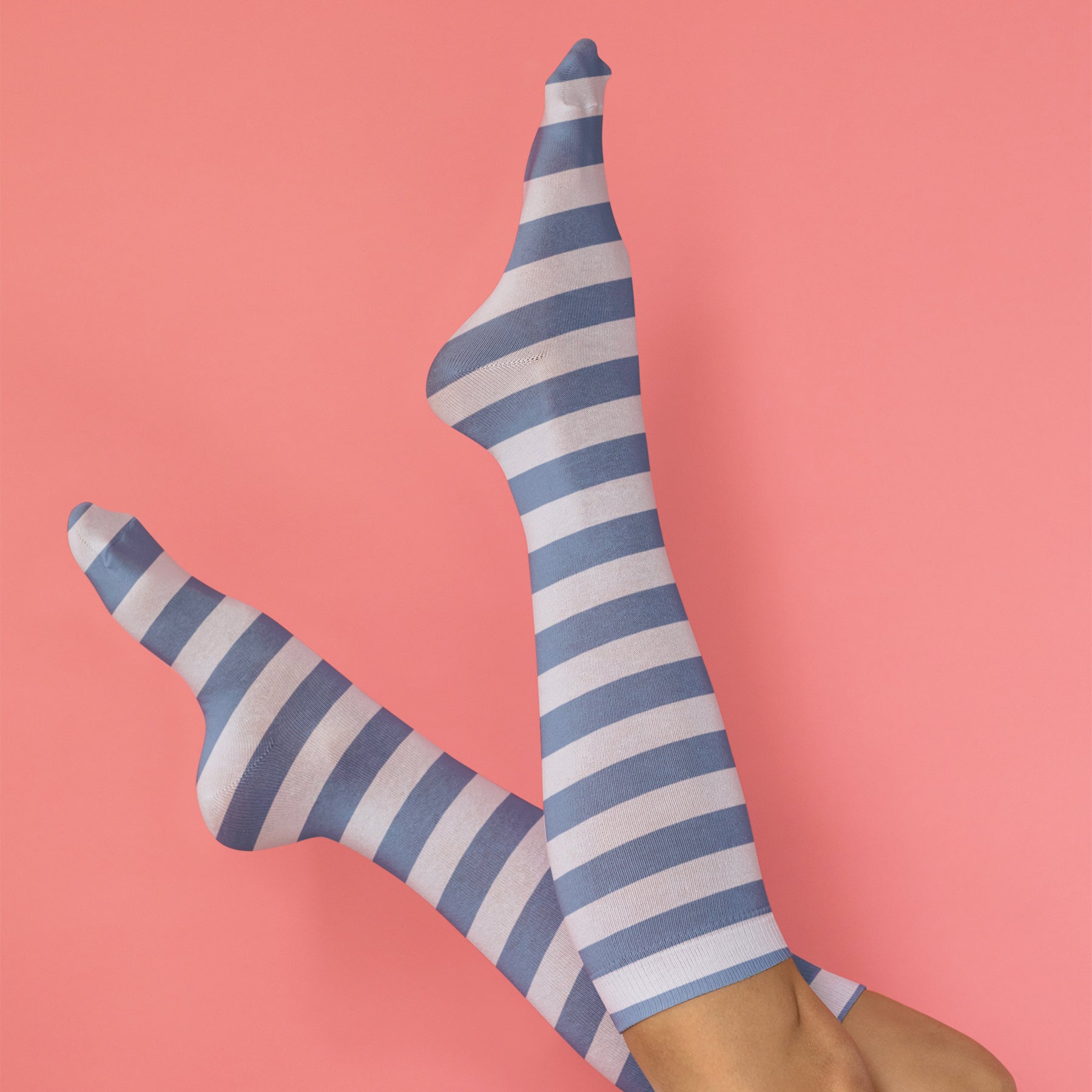 Cotton Striped Compression Socks - Blue & White
