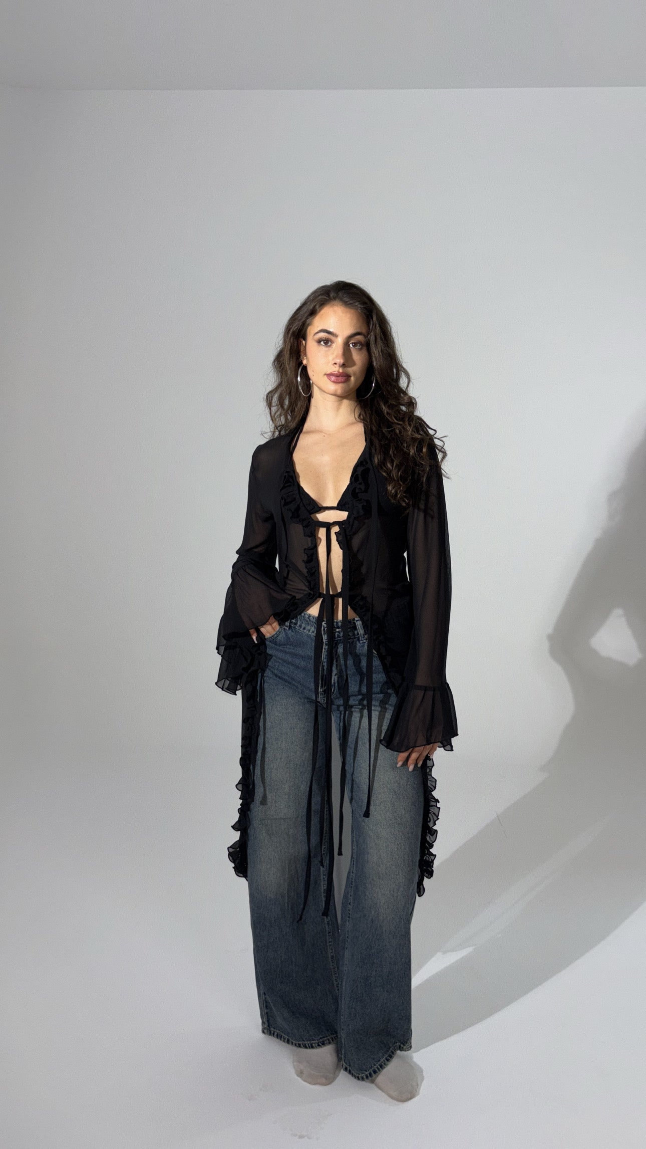 Chiffon Wavelet Wrap Cardigan - Black