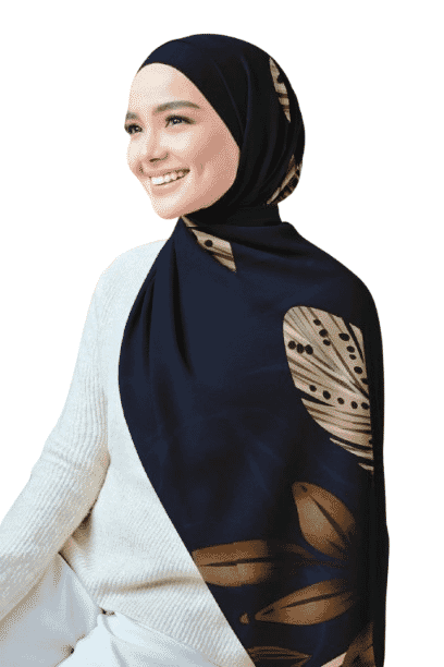Printed Chiffon Crepe Veil - Navy