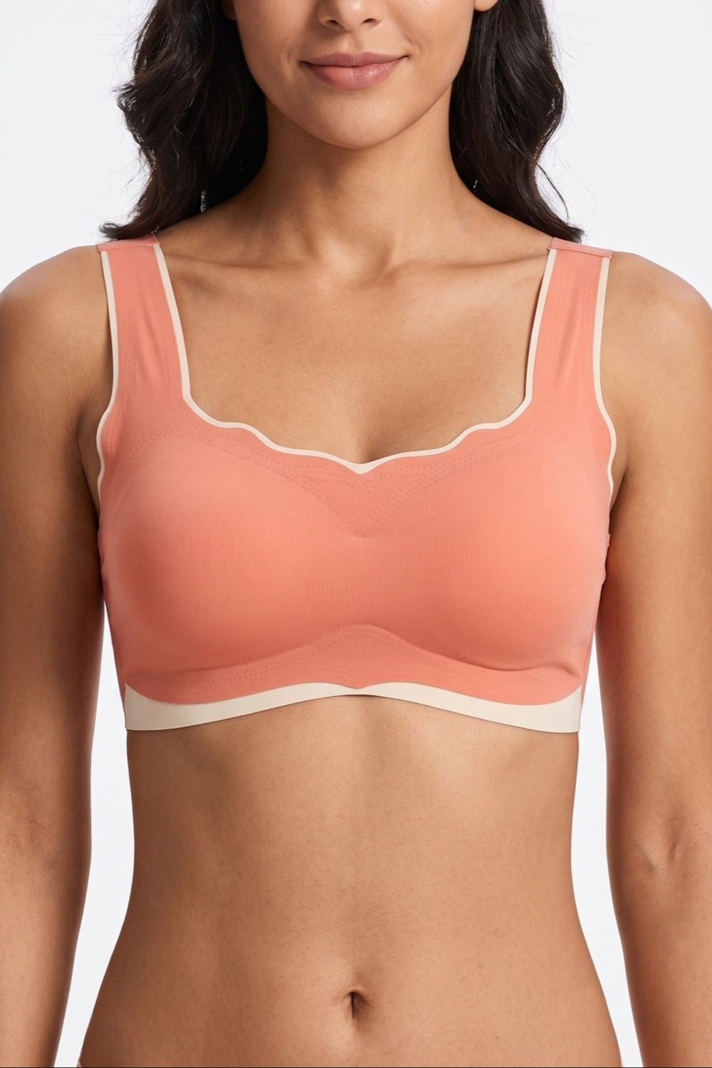 Contrast Trim Seamless Bra - Coral