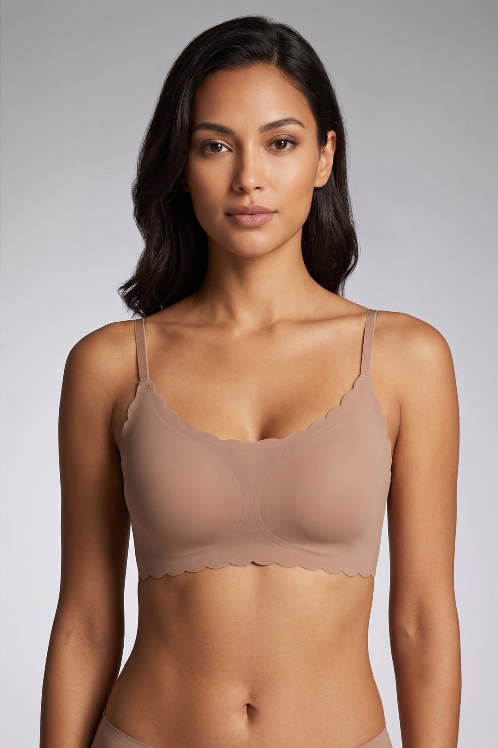 Scalloped Seamless Bra - Coffee